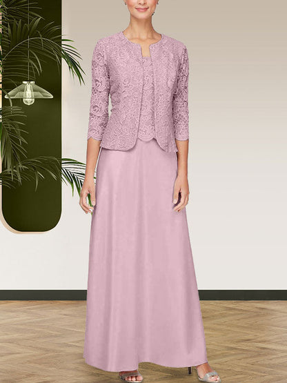 Jackenkleid aus Glitzerspitze und Satinrock mit offener Jacke