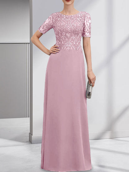 Vestido de gasa con encaje y lentejuelas para madre de la novia, corte A, largo hasta el suelo