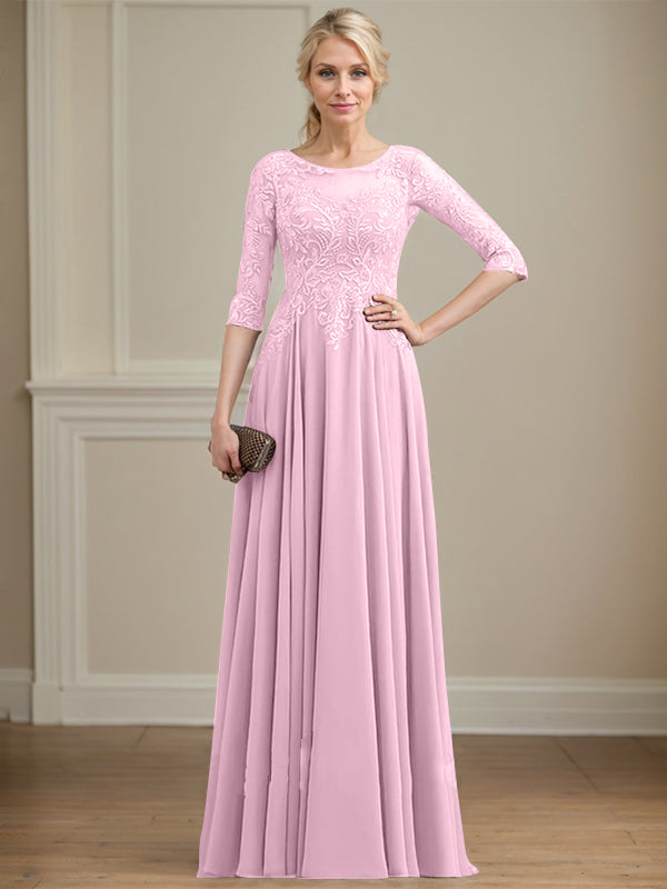 Vestido de gasa con encaje y lentejuelas para madre de la novia, corte A, escote ilusión, largo hasta el suelo