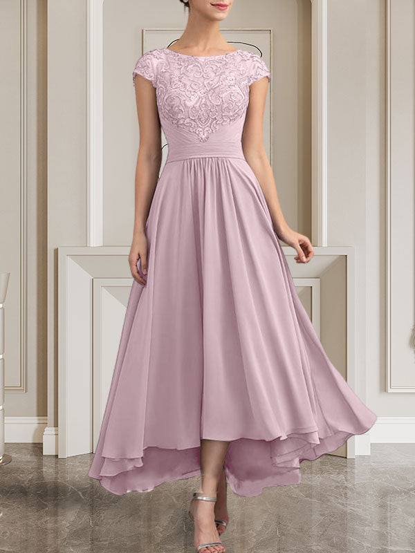 Vestido de gasa con encaje y lentejuelas para madre de la novia, corte A, largo hasta el suelo