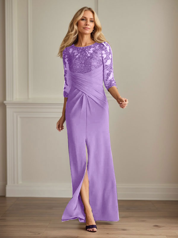 Vestido para madre de la novia de crepé elástico con encaje color ciruela