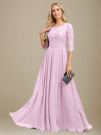 Vestido de madre de la novia de gasa con encaje, corte A, largo hasta el suelo y apliques de lentejuelas
