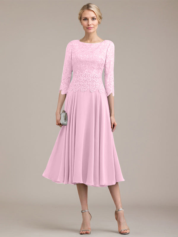 Vestido de gasa con encaje y escote redondo hasta la rodilla para madre de la novia