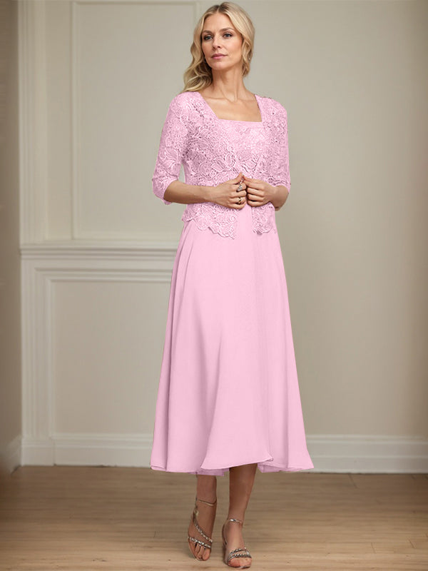 Vestido de gasa con encaje y lentejuelas para madre de la novia, corte A, largo hasta la rodilla