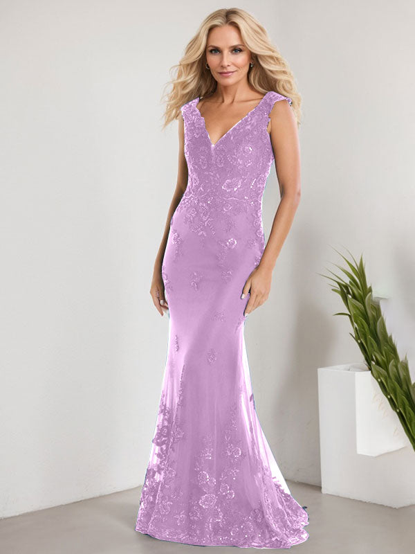 Vestido de novia de gasa con encaje, escote en V y largo hasta el suelo, con apliques de lentejuelas, estilo sirena