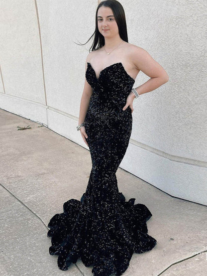 LAURYN | VESTIDO DE FIESTA DE SIRENA CON CUELLO CORAZÓN Y LENTEJUELAS