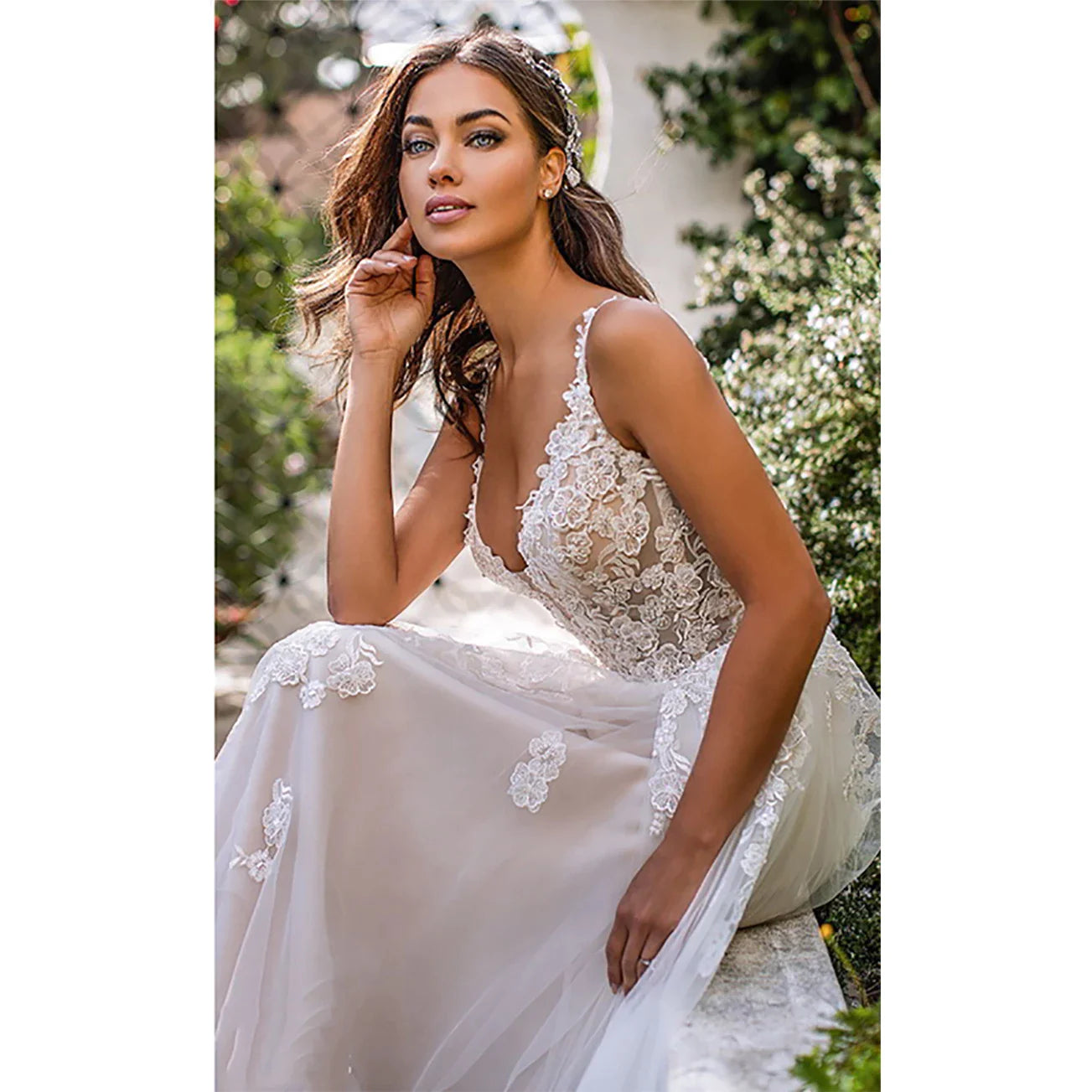 Long Boho A-Line Backless Wedding Dress 3D Flowers Spaghetti Straps Bride Dresses Princess Floor Length Wedding Gowns-payinti