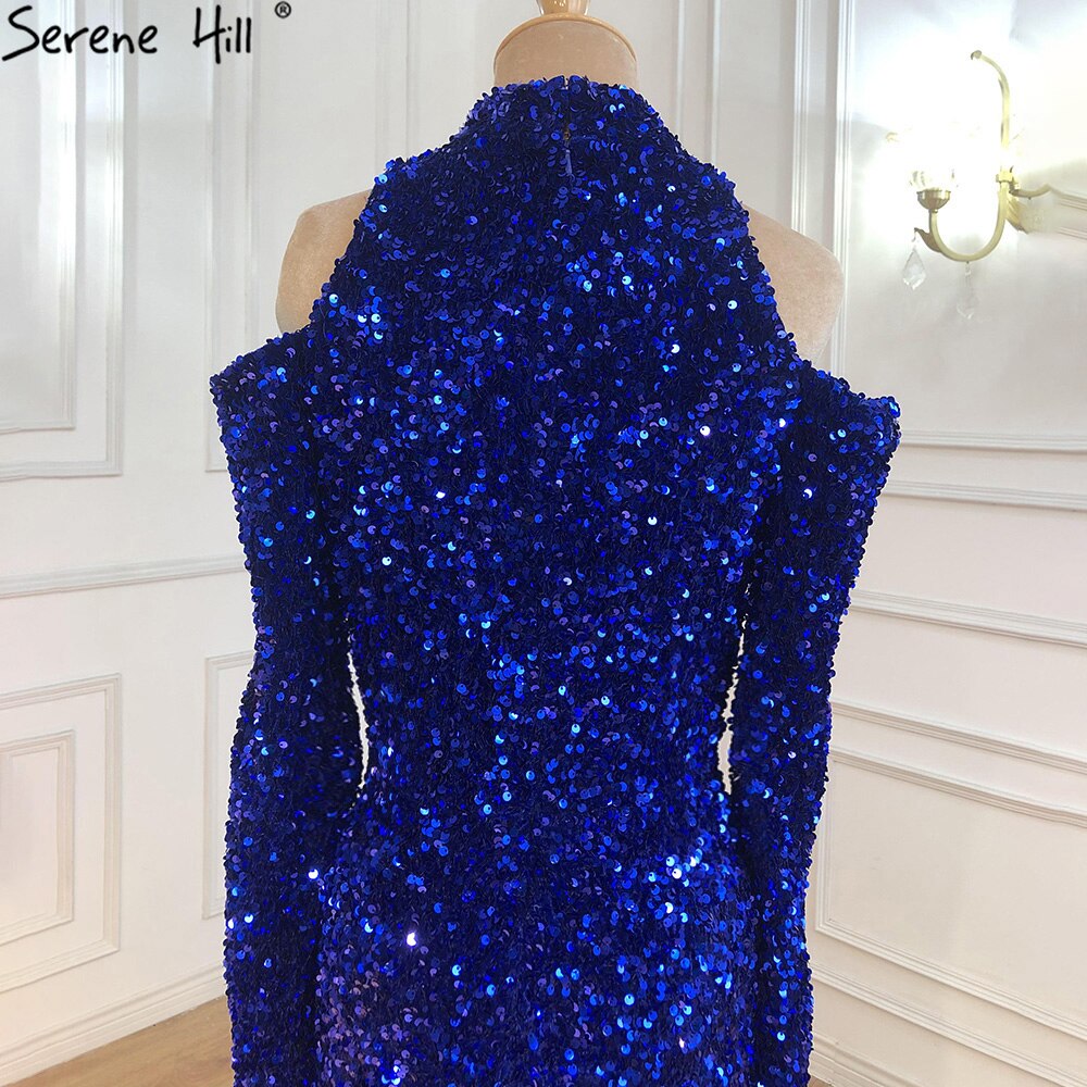 Vestido de fiesta largo azul rey con lentejuelas brillantes y top sexy estilo sirena africana, recién llegado en 2025, LA70453