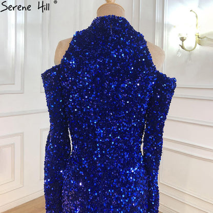 Langes königsblaues Abendkleid mit glitzernden Pailletten und sexy Top, afrikanisches Mädchen, Meerjungfrau-Abschlussballkleider 2025, Neuankömmling LA70453 