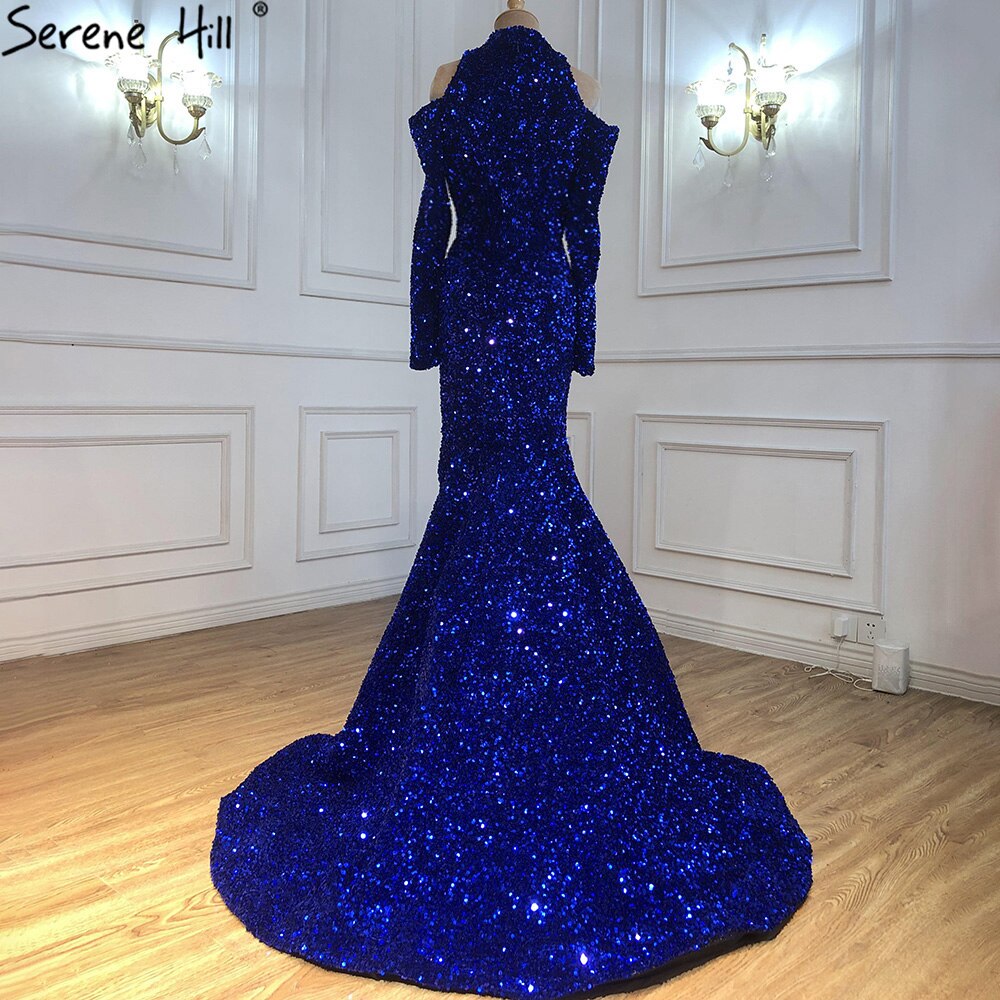 Vestido de fiesta largo azul rey con lentejuelas brillantes y top sexy estilo sirena africana, recién llegado en 2025, LA70453