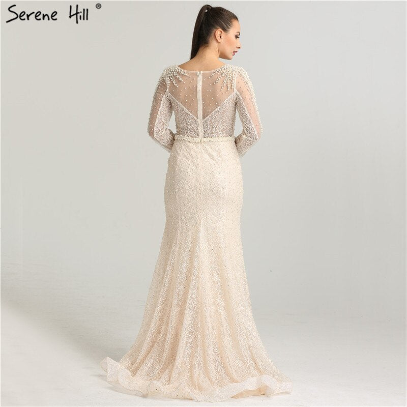 En oferta, sin devolución ni reembolso, vestido de noche de sirena con perlas color vino tinto y manga larga, vestido de noche de lujo de moda 2025, foto real, Dubái LA6428