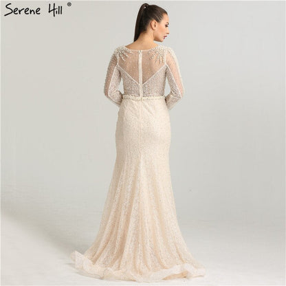 En oferta, sin devolución ni reembolso, vestido de noche de sirena con perlas color vino tinto y manga larga, vestido de noche de lujo de moda 2025, foto real, Dubái LA6428