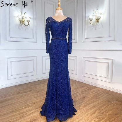 En oferta, sin devolución ni reembolso, vestido de noche de sirena con perlas color vino tinto y manga larga, vestido de noche de lujo de moda 2025, foto real, Dubái LA6428