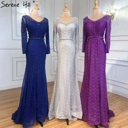 En oferta, sin devolución ni reembolso, vestido de noche de sirena con perlas color vino tinto y manga larga, vestido de noche de lujo de moda 2025, foto real, Dubái LA6428