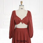 Long Sleeves Adjust Back Woman Cotton Maxi Dress Photoshoot Dresses Outfit Sunnderly SY231113