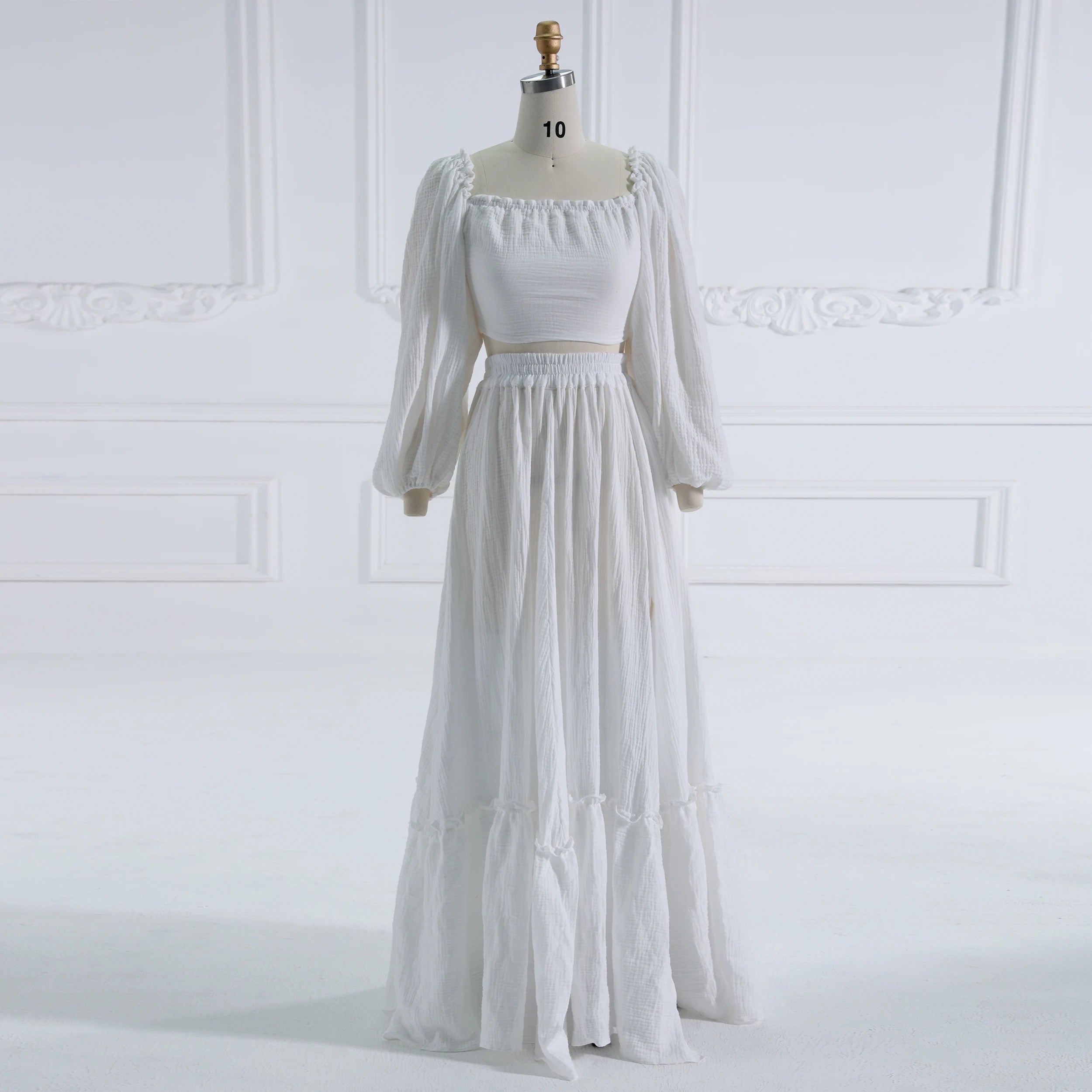 Long Sleeves Adjust Back Woman Cotton Maxi Dress Photoshoot Dresses Outfit Sunnderly SY231113