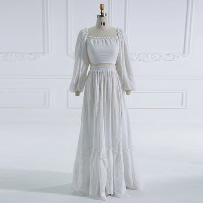 Long Sleeves Adjust Back Woman Cotton Maxi Dress Photoshoot Dresses Outfit Sunnderly SY231113