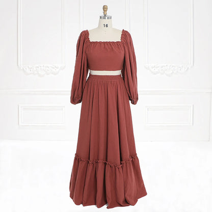Long Sleeves Adjust Back Woman Cotton Maxi Dress Photoshoot Dresses Outfit Sunnderly SY231113