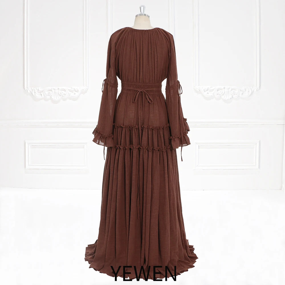 Langärmliges Maxikleid aus Baumwolle für Damen, seitlicher Schlitz, für Fotoshootings, Umstandskleid für Fotoshootings, YEWEN SY231092 