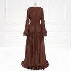 Langärmliges Maxikleid aus Baumwolle für Damen, seitlicher Schlitz, für Fotoshootings, Umstandskleid für Fotoshootings, YEWEN SY231092 