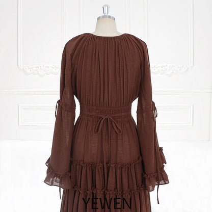 Langärmliges Maxikleid aus Baumwolle für Damen, seitlicher Schlitz, für Fotoshootings, Umstandskleid für Fotoshootings, YEWEN SY231092 