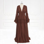 Langärmliges Maxikleid aus Baumwolle für Damen, seitlicher Schlitz, für Fotoshootings, Umstandskleid für Fotoshootings, YEWEN SY231092 