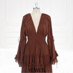Langärmliges Maxikleid aus Baumwolle für Damen, seitlicher Schlitz, für Fotoshootings, Umstandskleid für Fotoshootings, YEWEN SY231092 