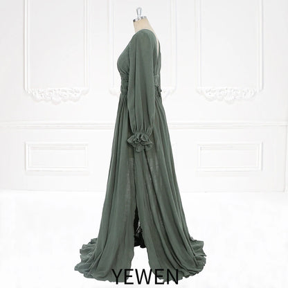 Long Sleeves Elastic Waist Boho Beach Dress Side Slit Woman Photo Shoot Dresses SY221118-1