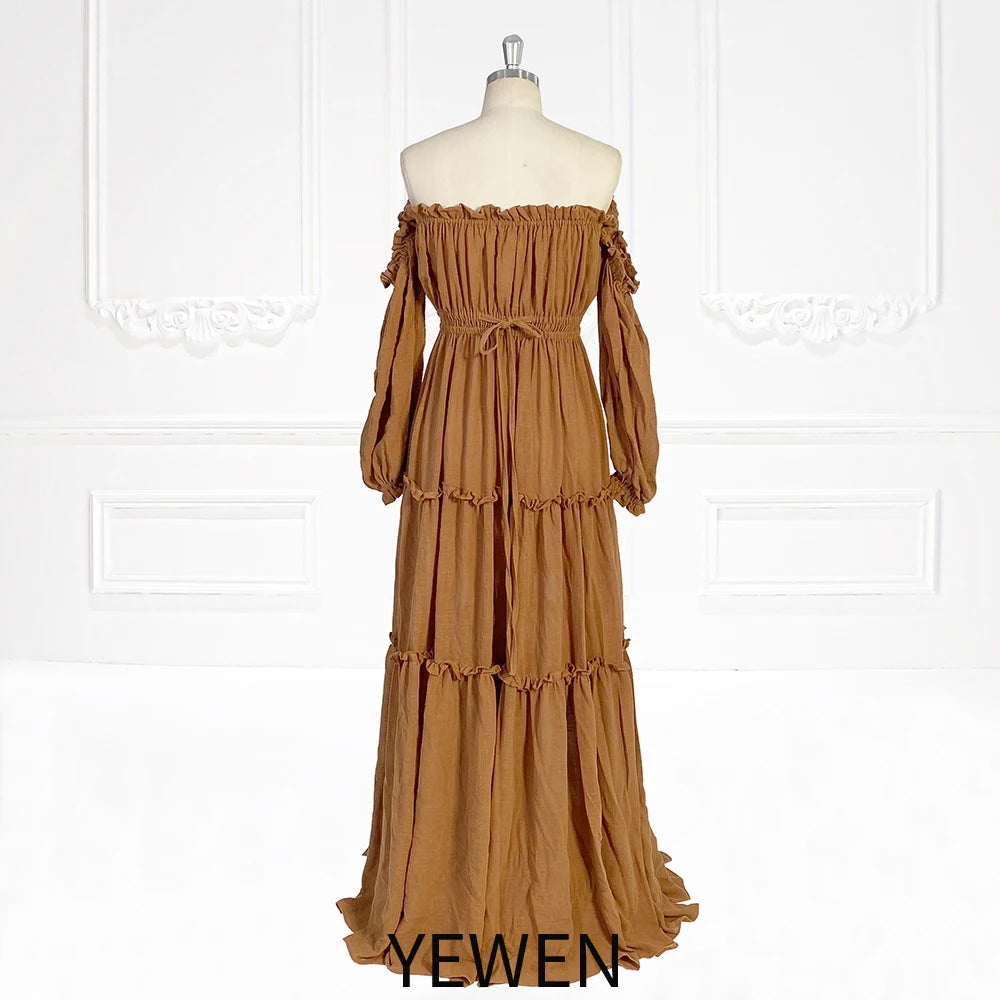 Long Sleeves Elastic Waist Boho Beach Maternity Dress Woman Photo Shoot Dresses SY231107 платье для беременных