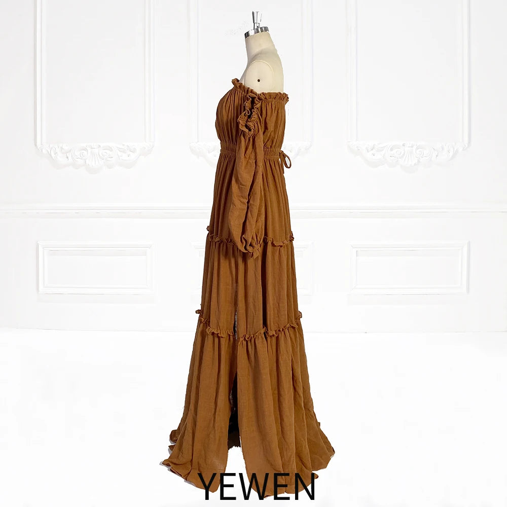Long Sleeves Elastic Waist Boho Beach Maternity Dress Woman Photo Shoot Dresses SY231107 платье для беременных