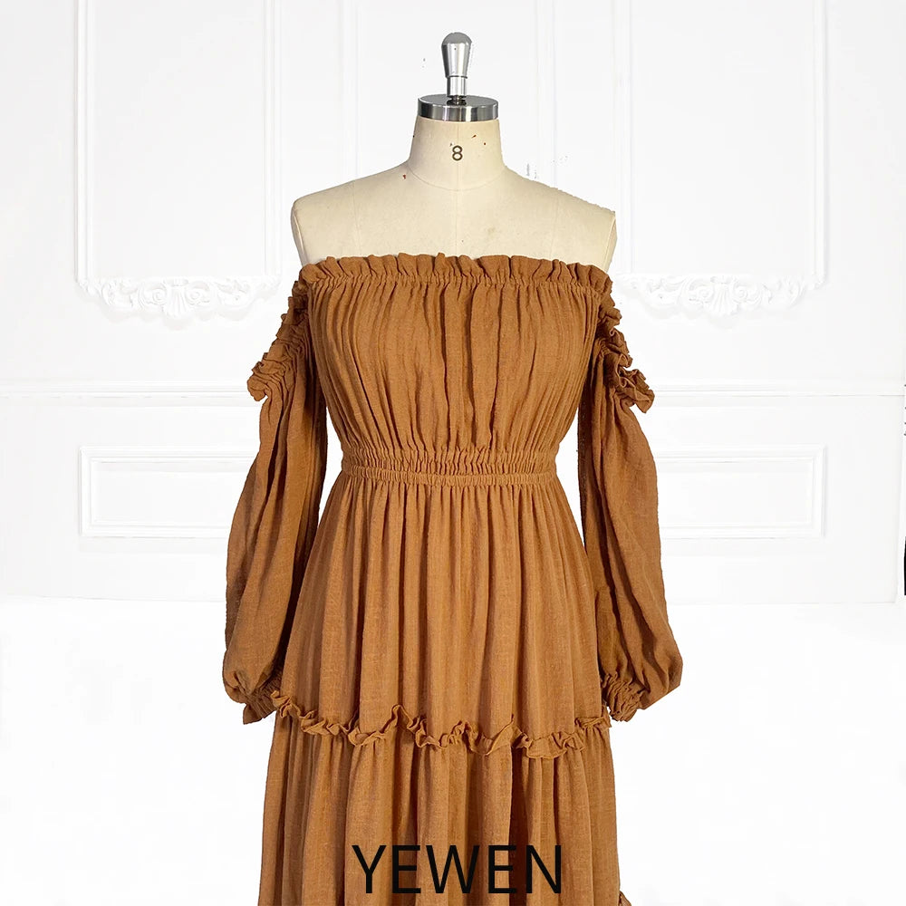 Long Sleeves Elastic Waist Boho Beach Maternity Dress Woman Photo Shoot Dresses SY231107 платье для беременных