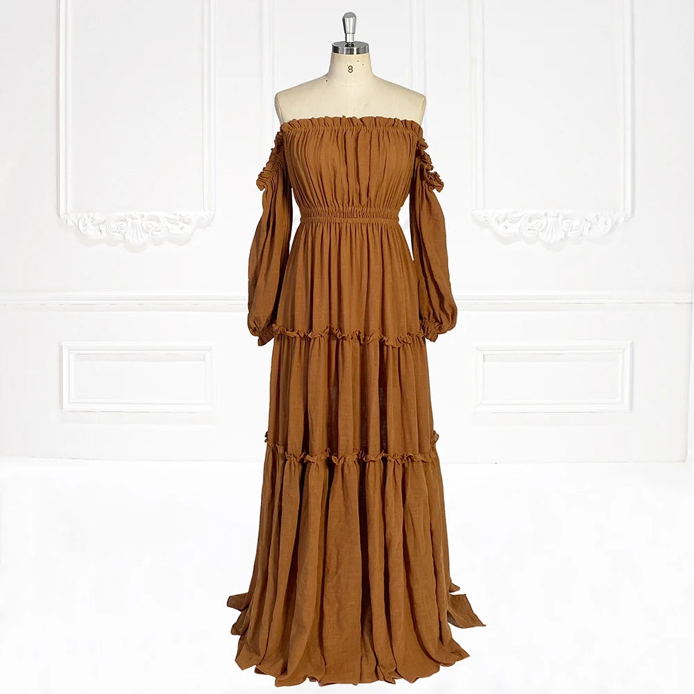 Long Sleeves Elastic Waist Boho Beach Maternity Dress Woman Photo Shoot Dresses SY231107 платье для беременных