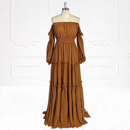 Long Sleeves Elastic Waist Boho Beach Maternity Dress Woman Photo Shoot Dresses SY231107 платье для беременных