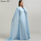 Vestidos de noche de playa de moda, de manga larga, con apliques de perlas y gorro, de gasa, en oferta, sin devoluciones ni reembolsos, 2025, HA2134 