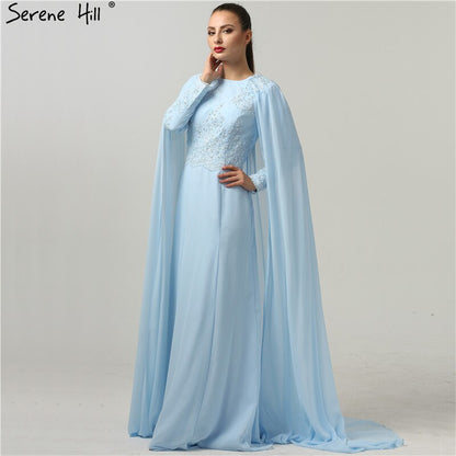 Vestidos de noche de playa de moda, de manga larga, con apliques de perlas y gorro, de gasa, en oferta, sin devoluciones ni reembolsos, 2025, HA2134 