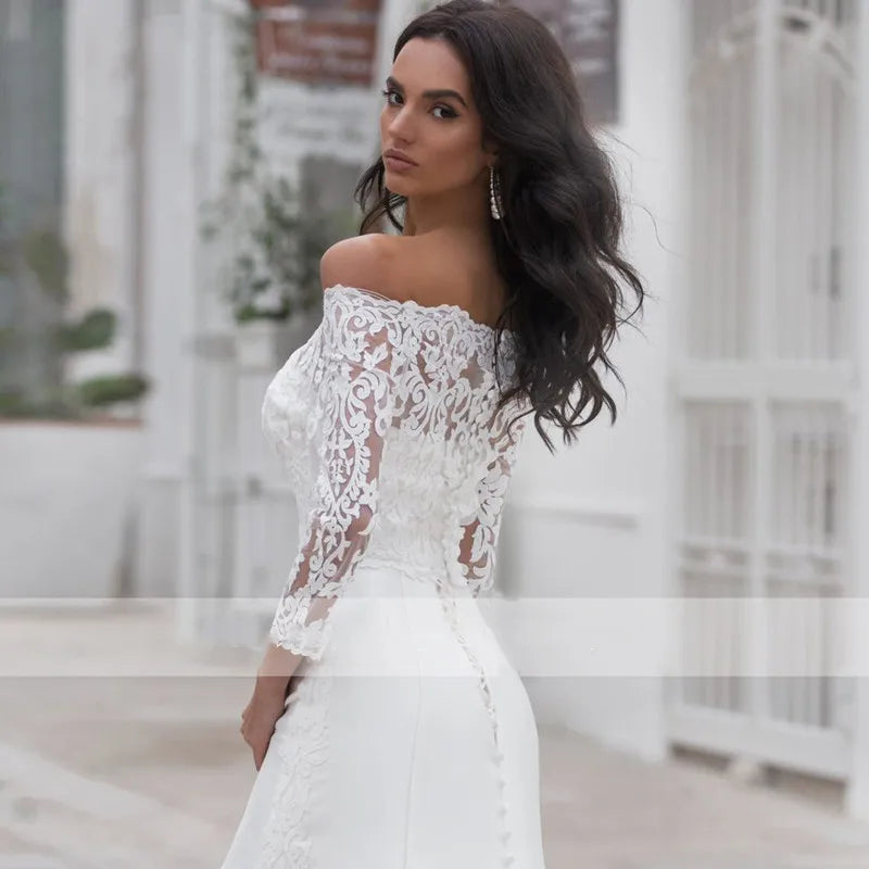 Long Sleeves Lace Wedding Dress For Women Brides Sexy Boat Neck Mermaid Appliques Bridal Gown Custom Made-payinti
