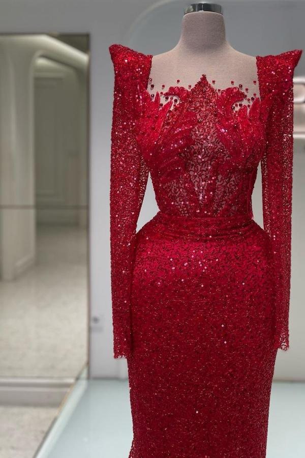 Exquisite Ballkleider im Meerjungfrau-Stil mit quadratischem Ausschnitt und langen Ärmeln und Pailletten