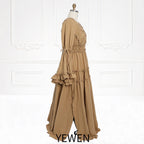Lange Ärmel V-Rücken Elastische Taille Frau Boho Maxikleid Fotoshooting Kleider Outfit SY231112 
