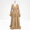 Lange Ärmel V-Rücken Elastische Taille Frau Boho Maxikleid Fotoshooting Kleider Outfit SY231112 