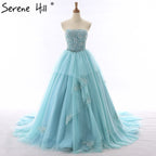 Vestido de novia largo sin tirantes, con cuentas y flores, tul, sexy, hombros descubiertos, 2025, foto real, HM66253