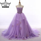 Vestido de novia largo sin tirantes, con cuentas y flores, tul, sexy, hombros descubiertos, 2025, foto real, HM66253