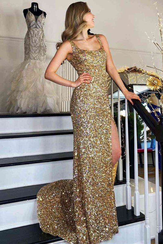 Ballkleid mit quadratischem Ausschnitt und hohem Schlitz SYP149