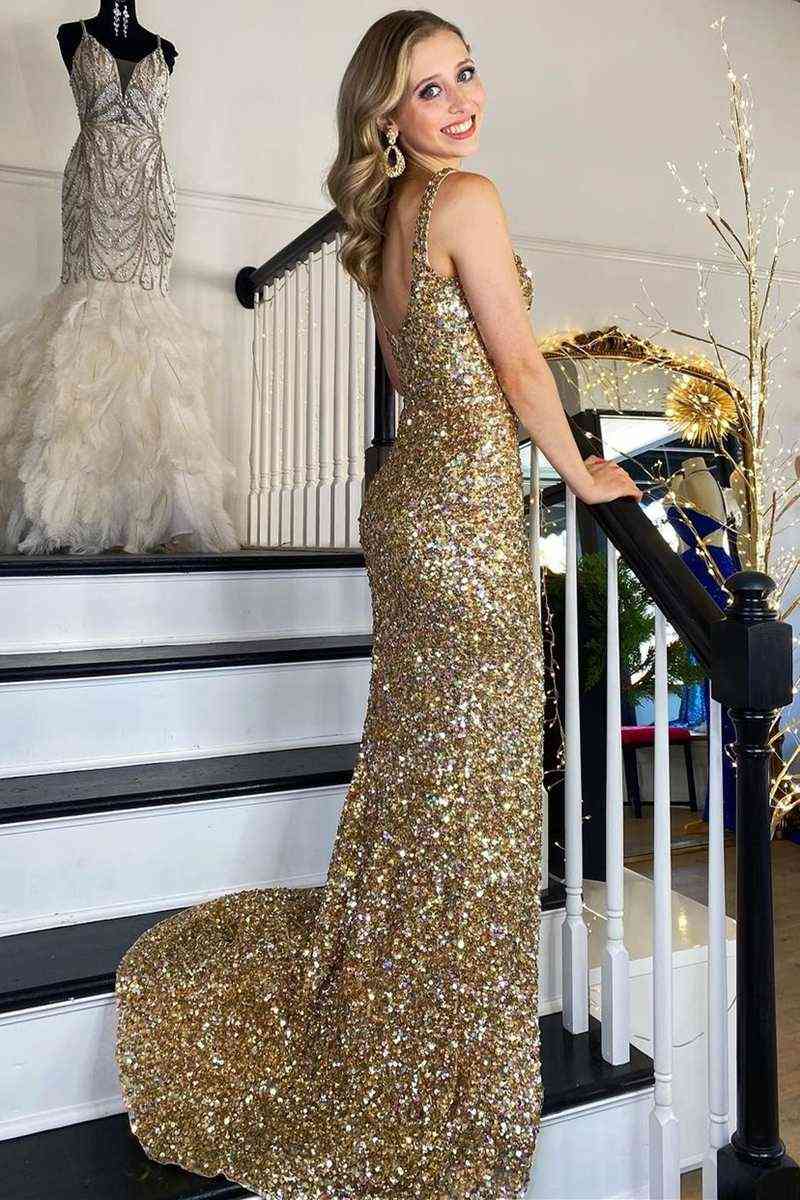 Ballkleid mit quadratischem Ausschnitt und hohem Schlitz SYP149