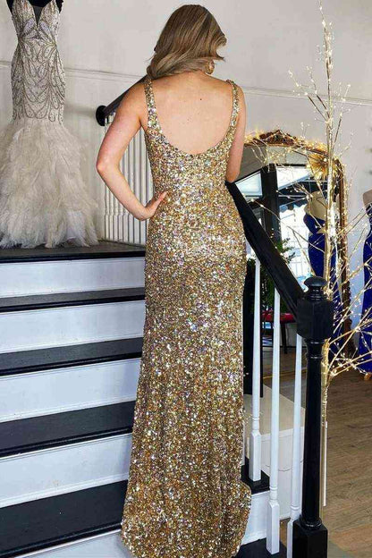 Ballkleid mit quadratischem Ausschnitt und hohem Schlitz SYP149