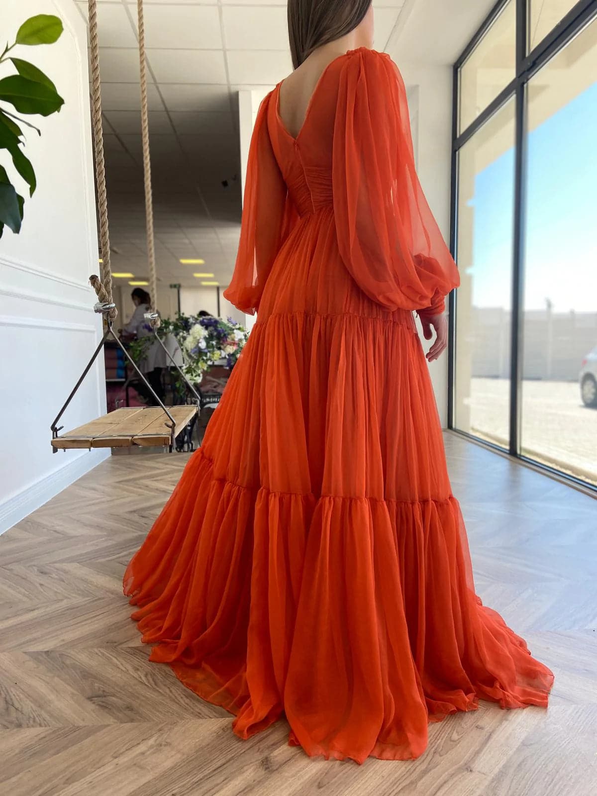 Long Prom Dress Puffy Sleeve Formal Gowns SYP25