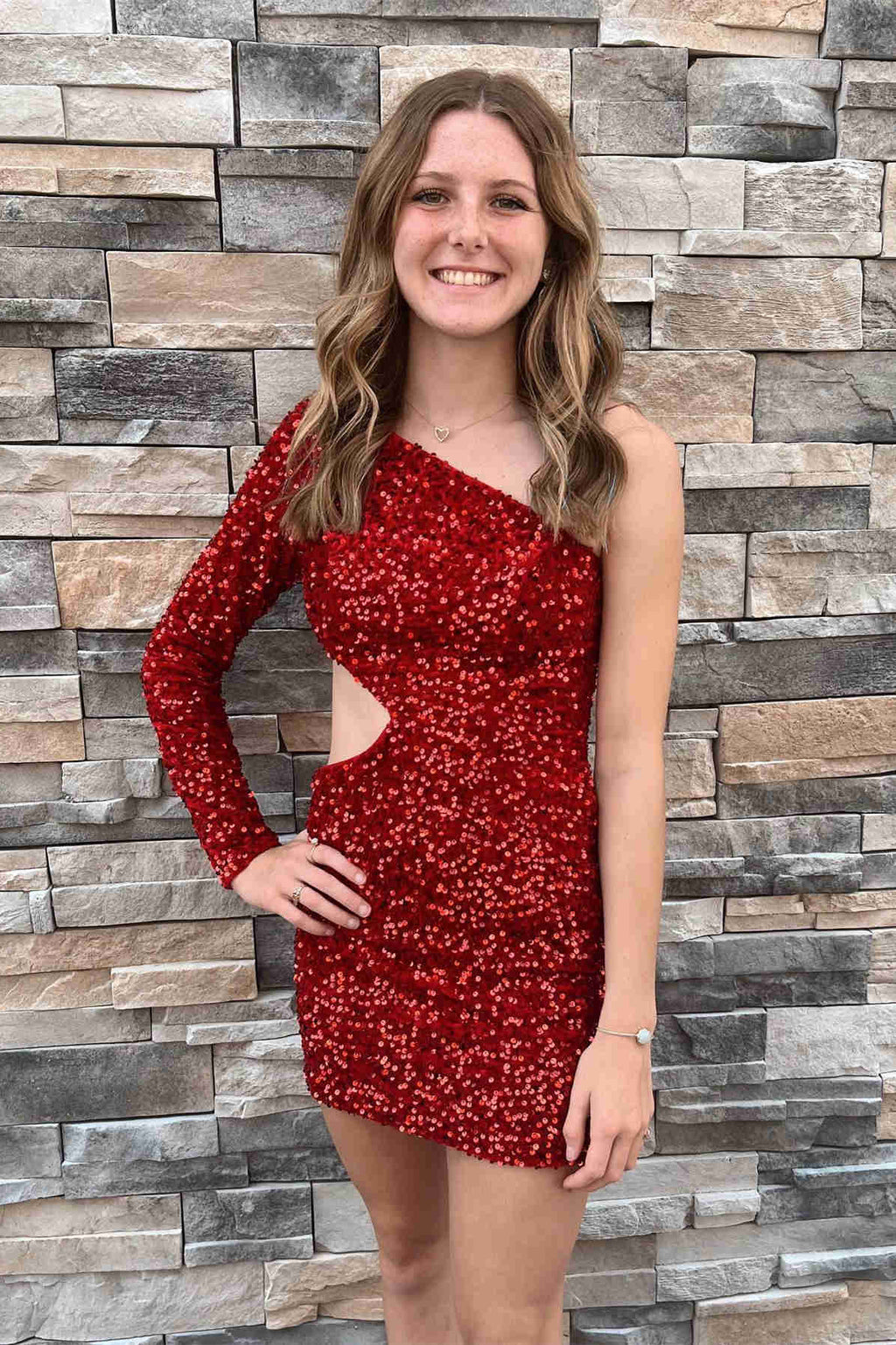 Lila Bodycon-Heimkehrkleid mit Pailletten und einer Schulter SYH34