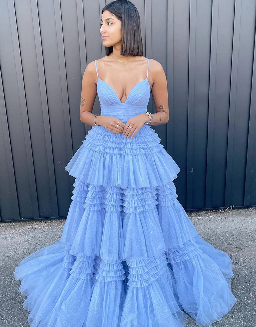 Tulle Formal Gown Layered Prom Dress with Sweep Train SYP156