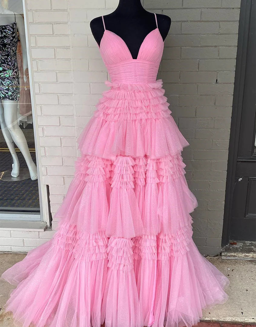 Tulle Formal Gown Layered Prom Dress with Sweep Train SYP156