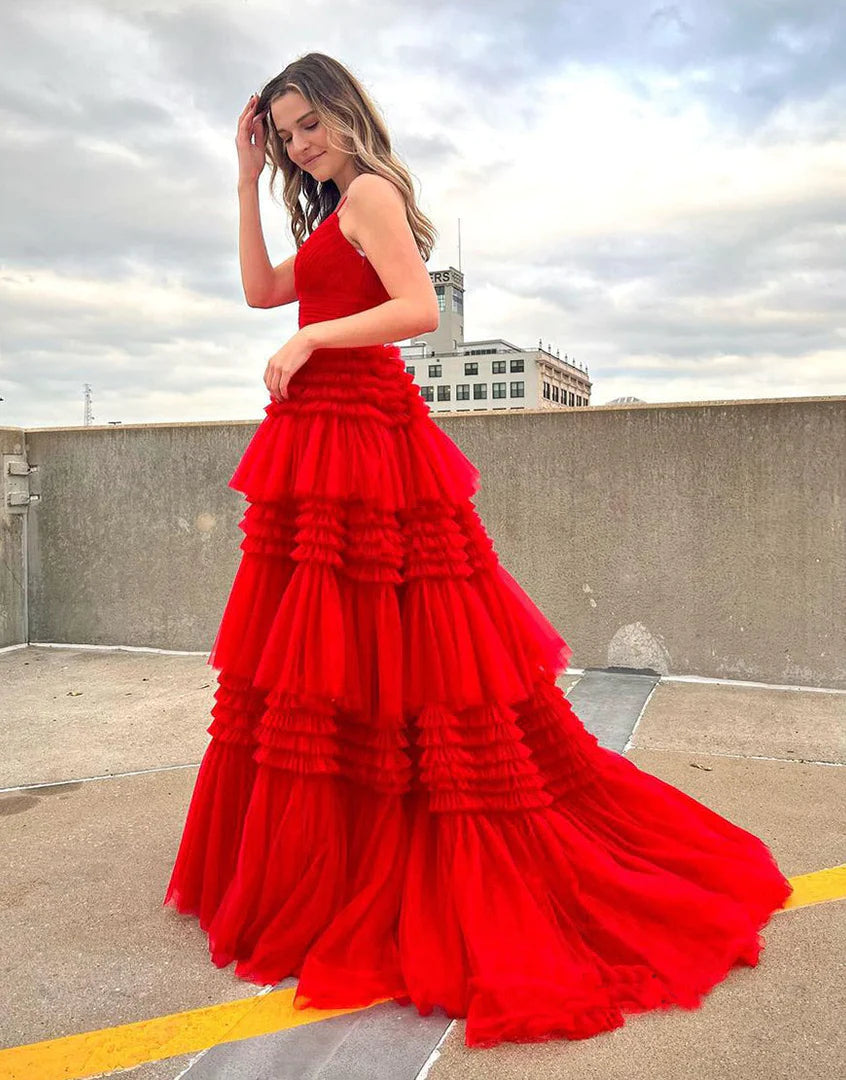 Tulle Formal Gown Layered Prom Dress with Sweep Train SYP156
