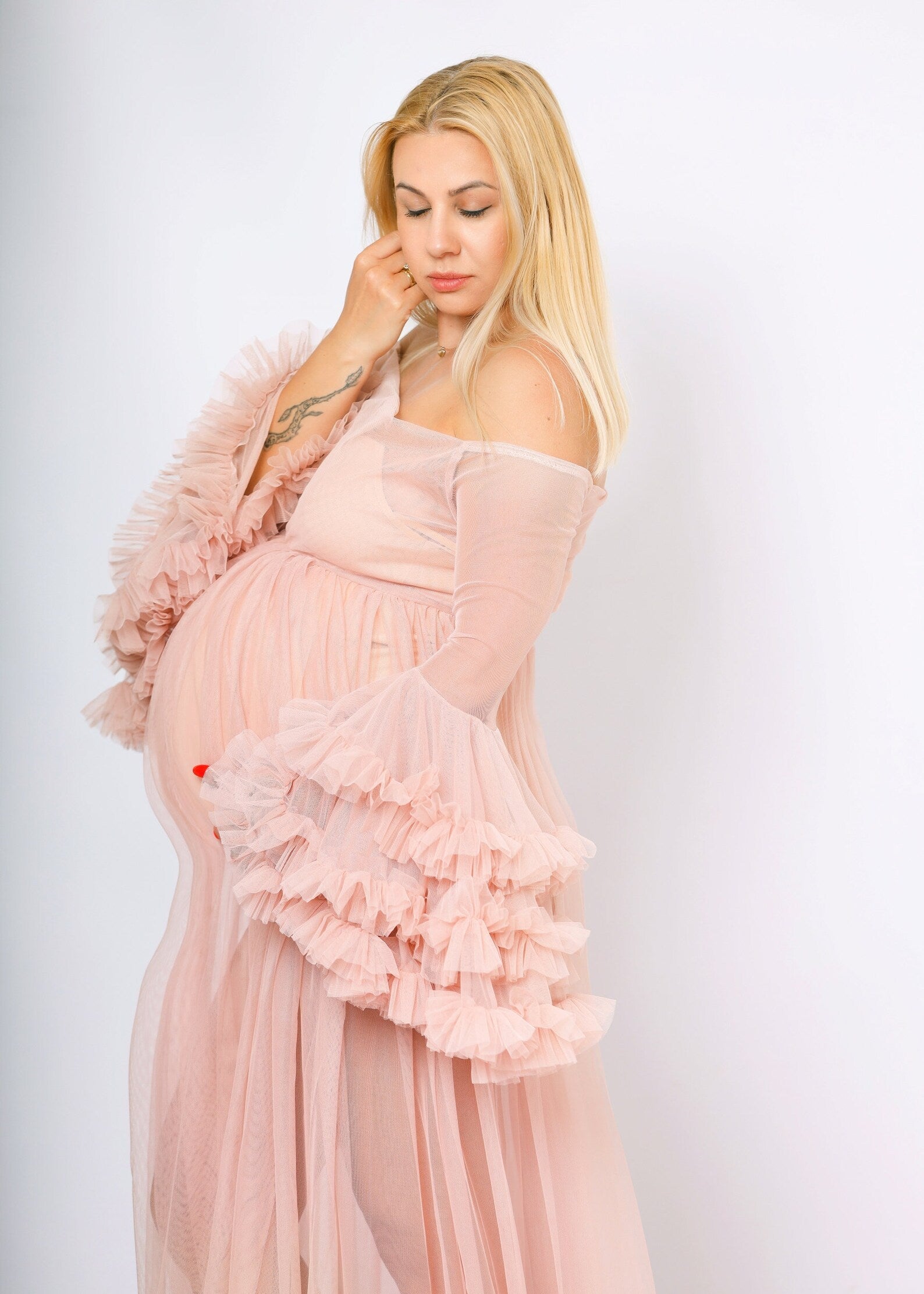 Langes Tüllkleid für Schwangerschaftsfotos und Fotoshootings mit Schleppe SY021